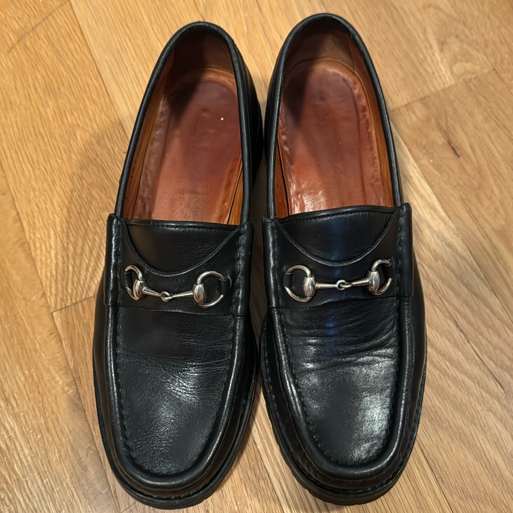 Vintage Gucci Horsebit Black Leather Loafers
